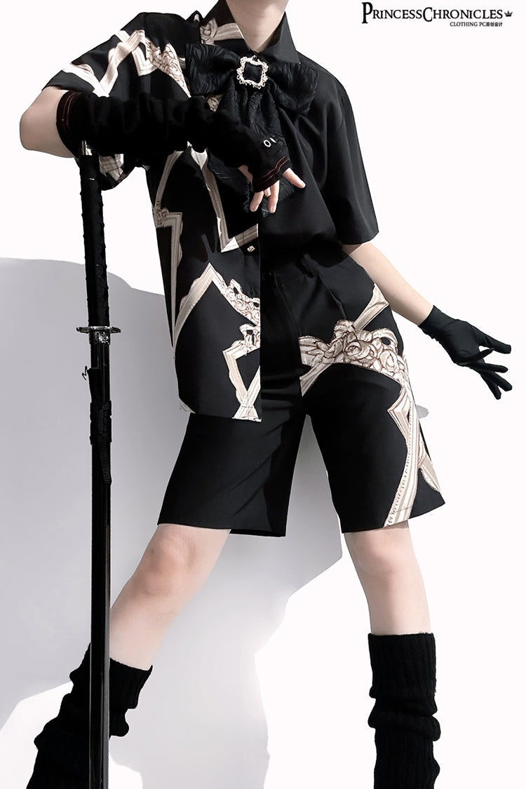 Black [Dream Void Mirror] Print Ouji Fashion Prince Handsome Lolita Shorts - Product - 9