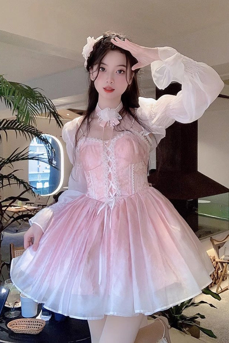 Pink Sleeveless Ruffle Bowknot Sweet Princess Fish Bone Bridesmaid Lolita Jsk Dress - Pink - 1