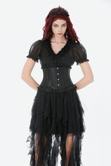 Black Solid Color Sleeveless Lace Lace-Up Women's Punk Underbust Corset - Product - 5