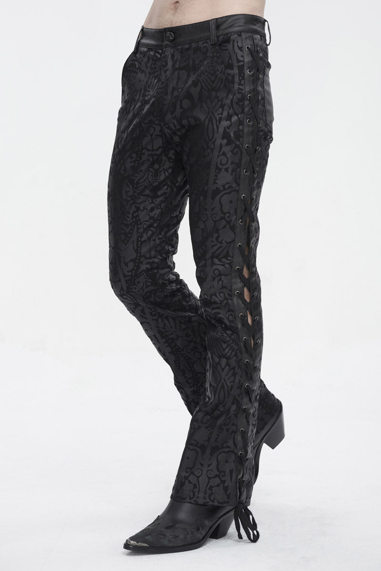 Black Lace Up Totem Printed Men's Punk Flared Pants - Product - 2
