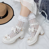 Bowknot White Frills Sweet Lolita High Heel Shoes - Product - 17