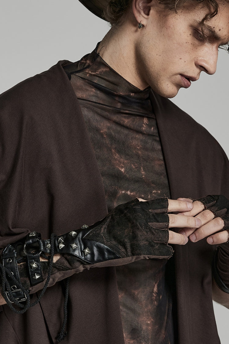 Rivets Print Lace-Up Men's Steampunk Gloves 2 Colors - Product - 11