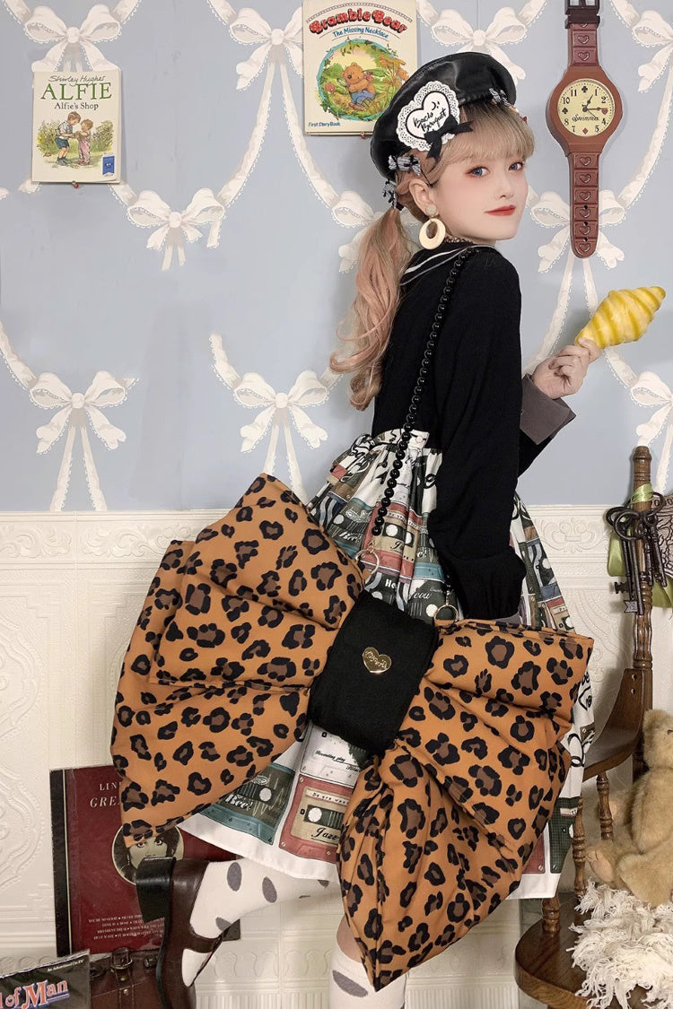 Brown Polka Dot Print Bowknot Shaped Sweet Lolita Backpack - Product - 5