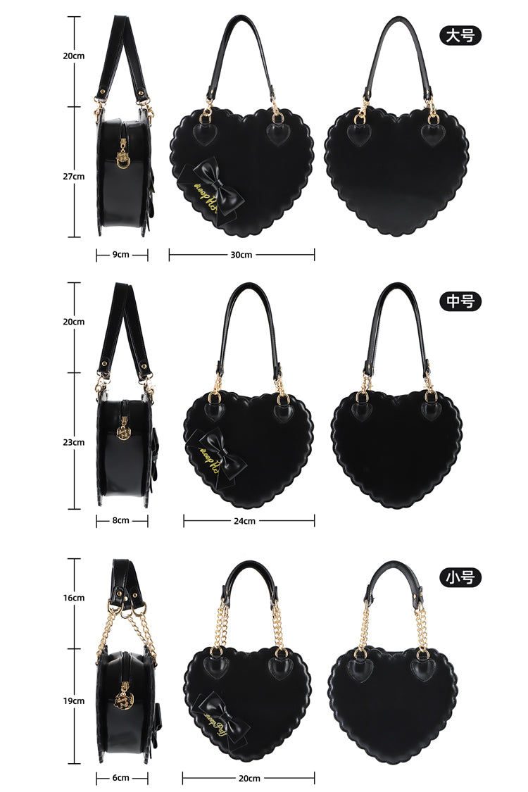 Sweet [Heart] Embroidery Bowknot Zipper Lolita Handbag 5 Colors - Product - 4