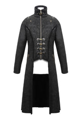 Black Stand Up Collar Shoulder Fur Cape Front Metal Hasp Chest Loops Long Fur Men's Punk Coat - Product - 8