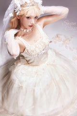 Ivory [Swan Castle] Ruffle Bowknot Lace Sweet Elegant Gorgeous Lolita Jsk Long Dress - Product - 9
