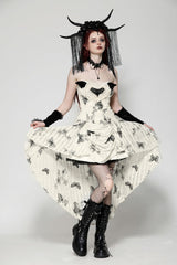 Black/White Butterfly Embroidered Lace-Up Women's Gothic High/Low Honeymoon Dress - Black/White - 1