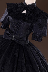 Black Identity V Gardener Inspired Short Sleeves Jacquard Bow Lace-Up Gothic Lolita Dress Set - Product - 6