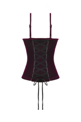 Burgundy Ribbon Bow Lace-Up Women's Gothic Velet Cami Corset Top - Product - 12