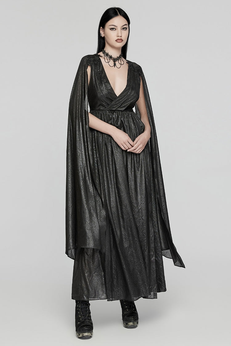 Black V Collar Lace-Up Plunging Ball Gown Women's Gothic Dress - Product - 2