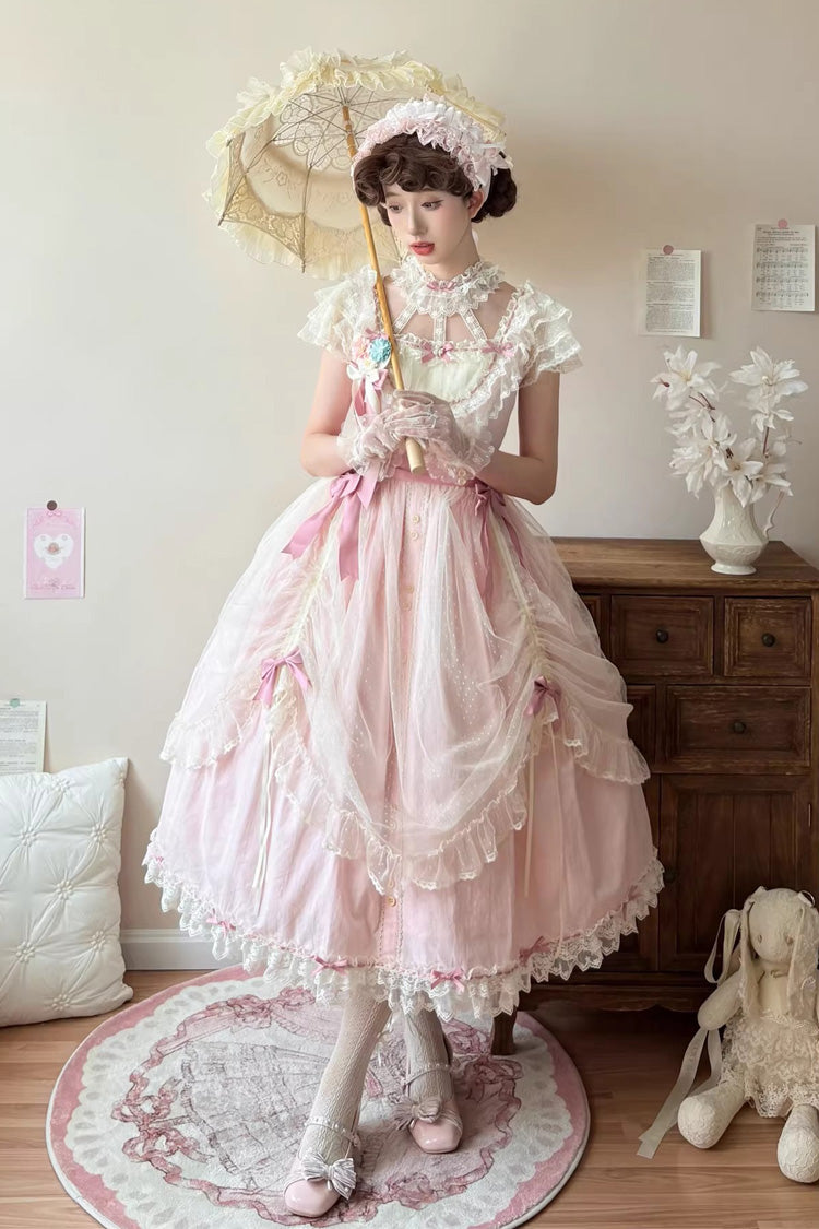 Dolce fiocco arricciato senza maniche di risonanza primaverile di Pink Sakura (versione lunga) (solo abito) vista frontale