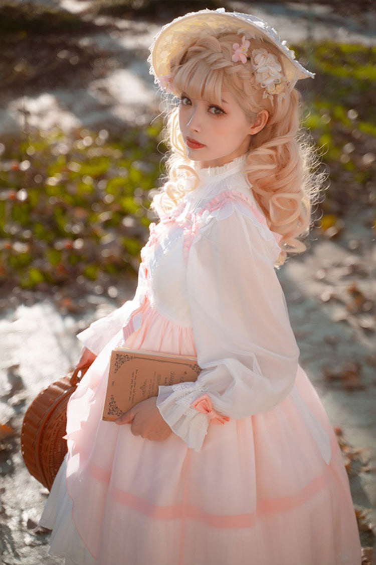 Pink Sleeveless Ruffle Cardigan Bowknot Lace Sweet Plus Size Lolita Jsk Dress - Product - 9