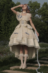 Ivory/Blue [Tycoon's Daughter] Ruffle Bowknot Sweet Elegant Princess Lolita Jsk Dress - Product - 3