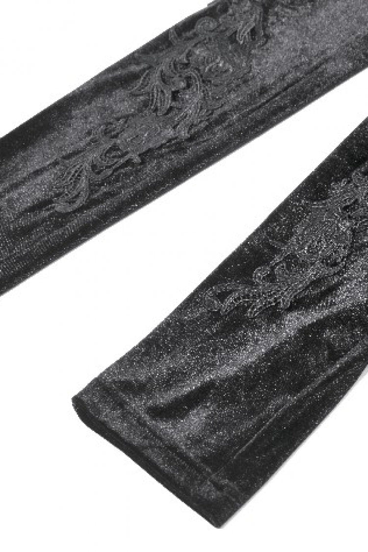 Black Women's Gothic Floral Decal Fishnet Mesh Patchwork Velvet Leggings - Product - 12