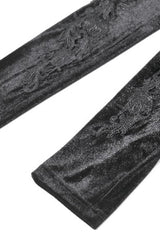 Black Women's Gothic Floral Decal Fishnet Mesh Patchwork Velvet Leggings - Product - 12