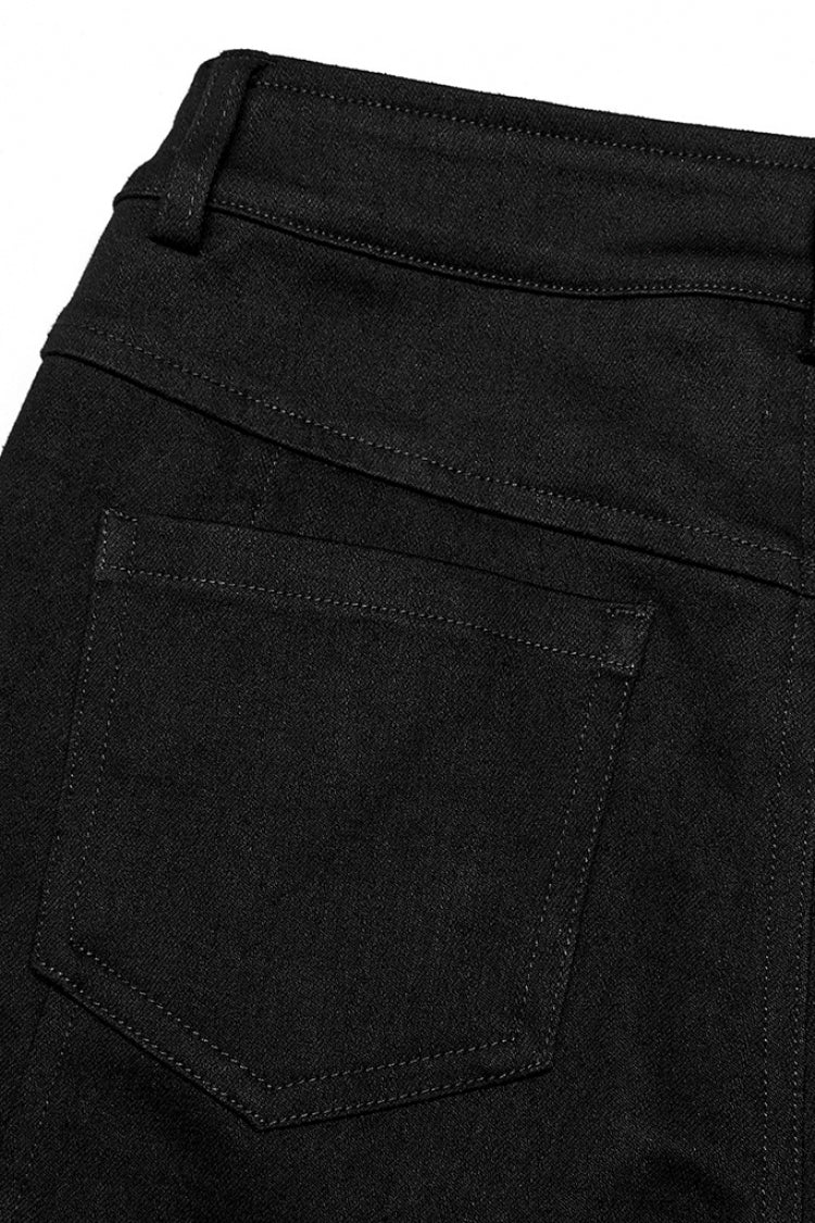 Black Stitching Slim Mesh Buckles Metal Hardware Women's Steampunk Pants - Product - 7