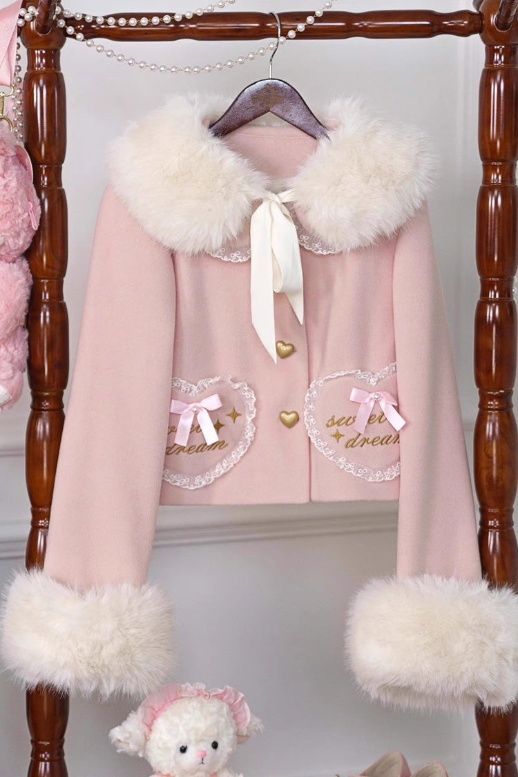 [Creamy Dream Whisper] Doll Collar Long Sleeves Bow Lace Short Sweet Lolita Coat 3 Colors - Product - 8