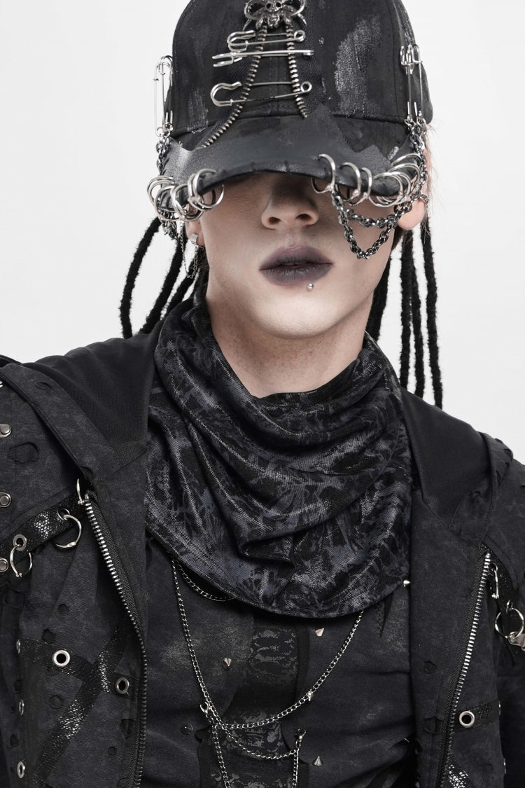 Black Printed Men's Punk Cool Mask Scarf - Product - 3