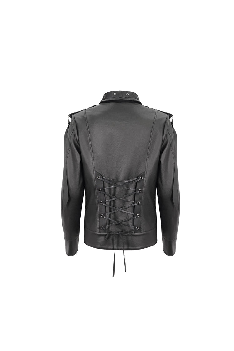 Black Lapel Collar Studded Strap Dashing Men's Punk Jacket - Product - 9
