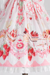[Strawberry Feast] Short Sleeves Printed Ruffled Bow Sweet Lolita Dress 4 Colors - Pink - 9