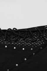 Black Stitching Lace-Up Mesh Men's Gothic Flared Pants - Product - 7