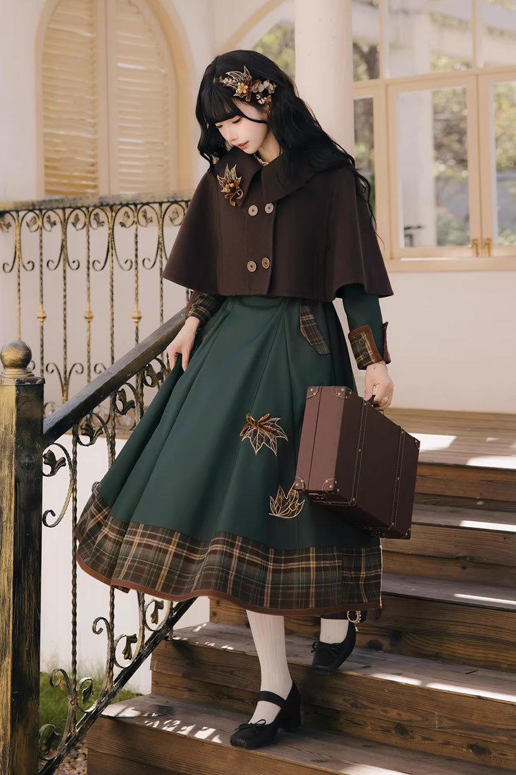 Green [Autumn Chronicles] Round Collar Long Sleeves Printed Embroidered Spliced Slim Sweet Lolita Dress - Product - 13