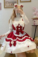 [Cream Snow Cat] Winter Ruffle Bowknot Sweet Lolita Jsk Dress 3 Colors - Product - 10