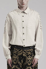 Men's Long Puff Sleeves Shoulder Straps Embroidery Mens Gothic Blouse 2 Colors - White - 1