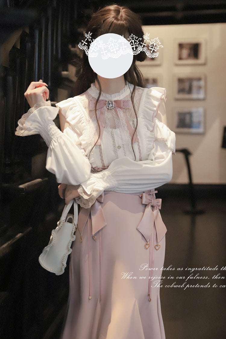 Pink Ruffle Bowknot Slim Sweet Elegant Lolita Fishtail Skirt Dress - Product - 17