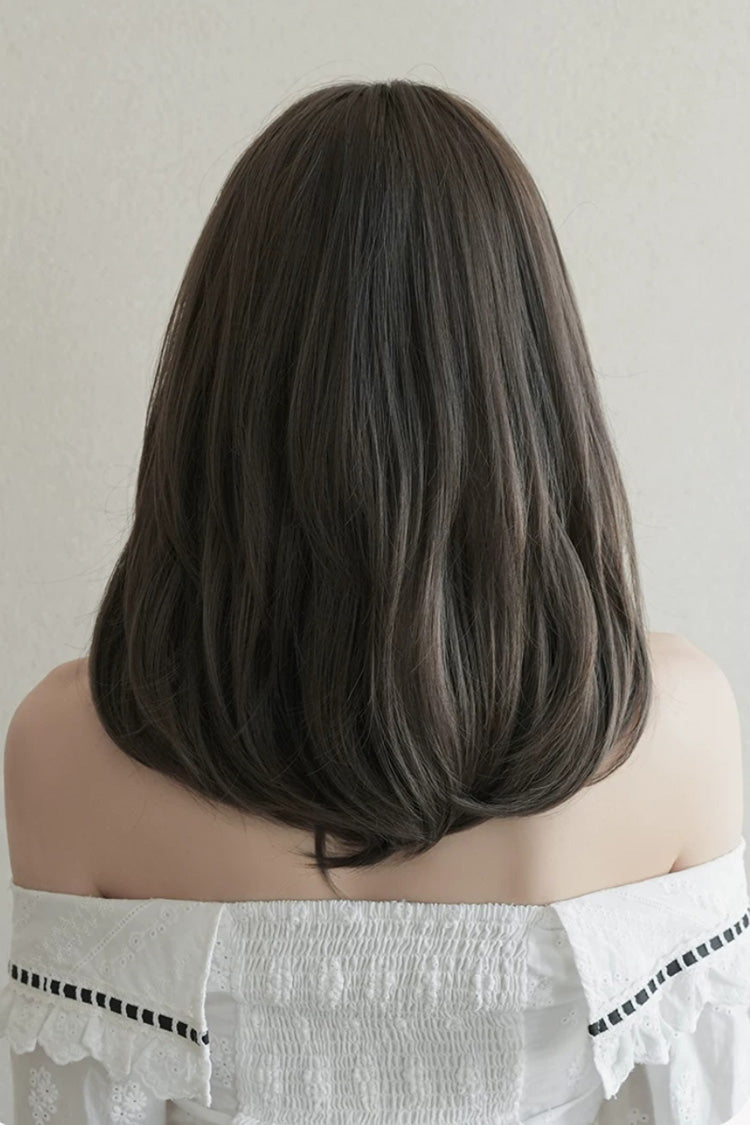 Cool Brown Refined Side-Swept Bangs Multi-Layered Sweet Lolita Shoulder Length Wig - Product - 3