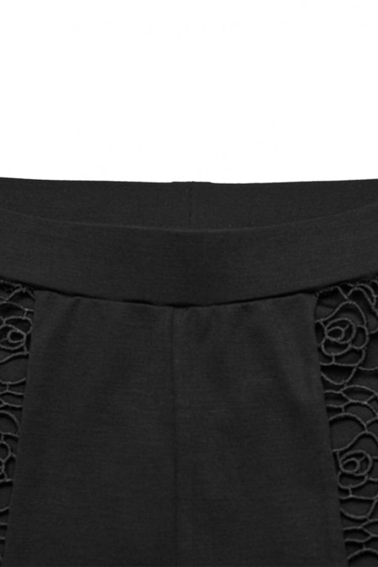 ブラック 花柄 透かし 切り替え レース スリム レディース ゴシック Leggings 商品画像