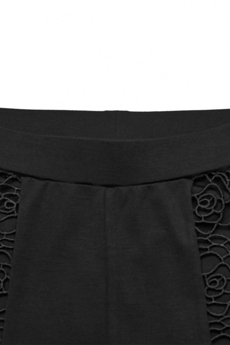 Black Floral Print Hollow Stitching Lace Slim Women's Gothic Leggings - Product - 5