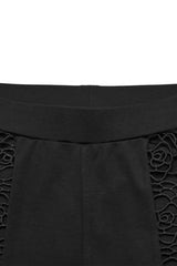 Black Floral Print Hollow Stitching Lace Slim Women's Gothic Leggings - Product - 5