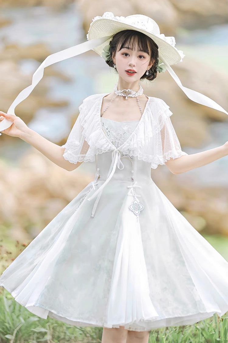 White Summer Dream Lotus Sleeveless Chinese Style Sweet Qi Lolita Jsk Dress - Product - 2