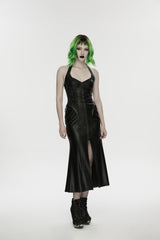 Black Halterneck Sleeveless Lace-Up Slim Buckled Women's Punk Dress - Black - 1