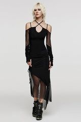 Black Skull Print Stitching Sheer Mesh Women's Gothic Dress - Product - 4