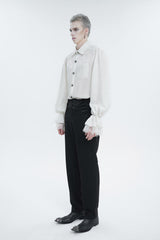 White Lapel Collar Puff Sleeved Lace Hem Men's Gothic Shirt - Product - 4