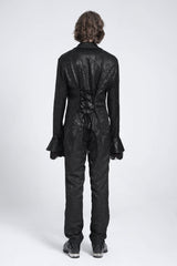 Black Long Trumpet Sleeves Lace-Up Men's Gothic Swallow-tailed Blouse - Product - 6