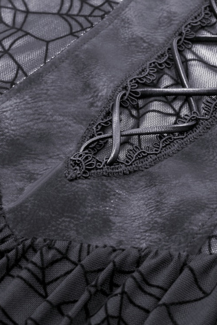 Black Cross Spider Mesh Buckled Zippered Women's Punk Slip Dress - Product - 16
