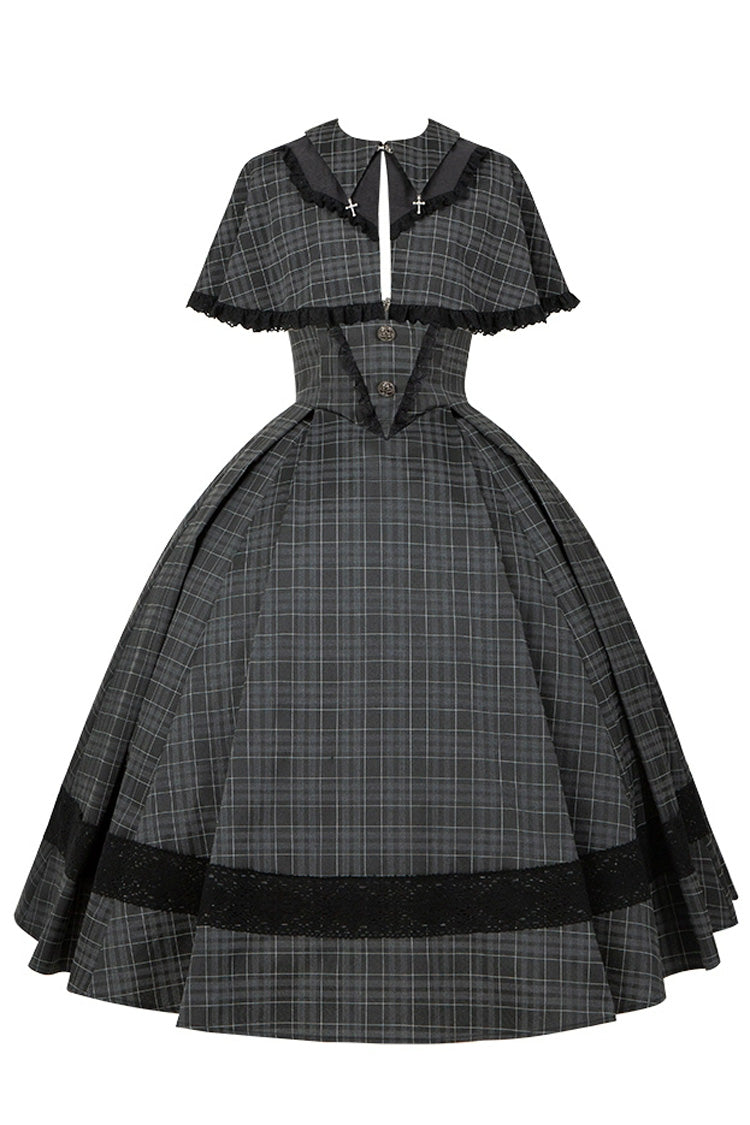 Black Chest Support Plaid Print Ruffle Gothic Lolita Dress - Product - 3