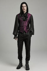 Black/Red Jacquard Lace-Up Slim Men's Gothic Vest - Product - 5