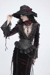 Black Lace Slim Fit Buckled Zippered Pleated Women's Gothic Girdle - Product - 5