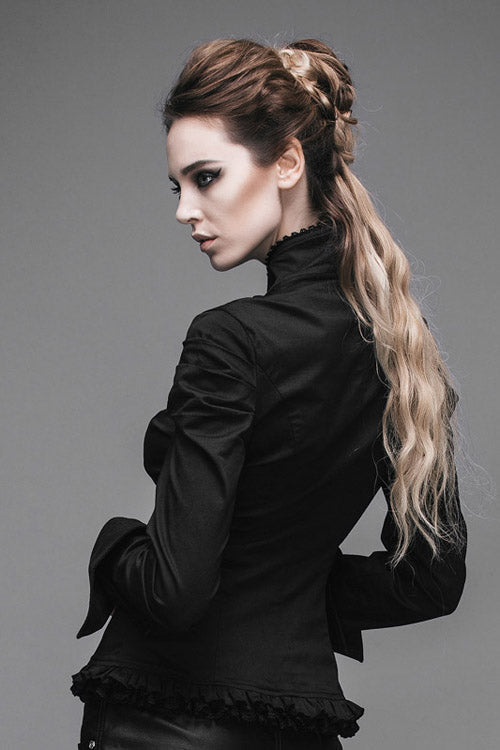 Black Vintage High Collar Elastic Slim Womens Gothic Blouse - Product - 4