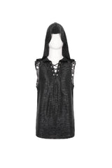 Black Strappy Mesh Splice Men's Punk Vest With Hood - Product - 8