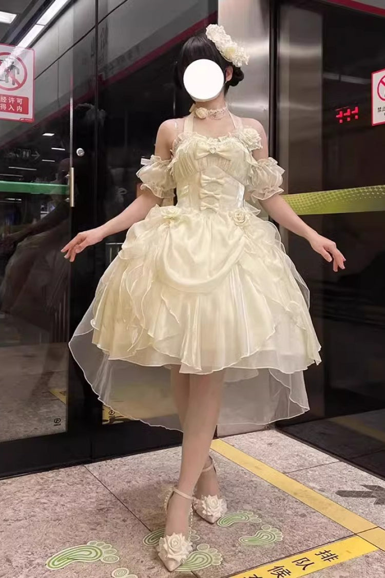 Ivory Ruffle Bowknot Sweet Princess Gorgeous Lolita Strapless Dress Set - Ivory - 1