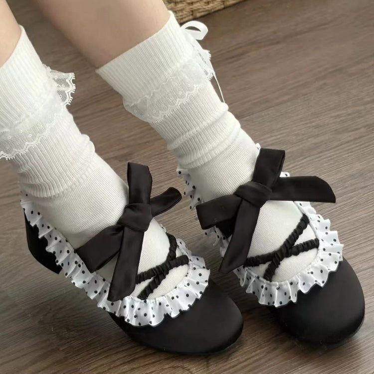 Satin Ruffled Lace-Up Sweet Classic Elegant Lolita Heels 2 Colors - Product - 3