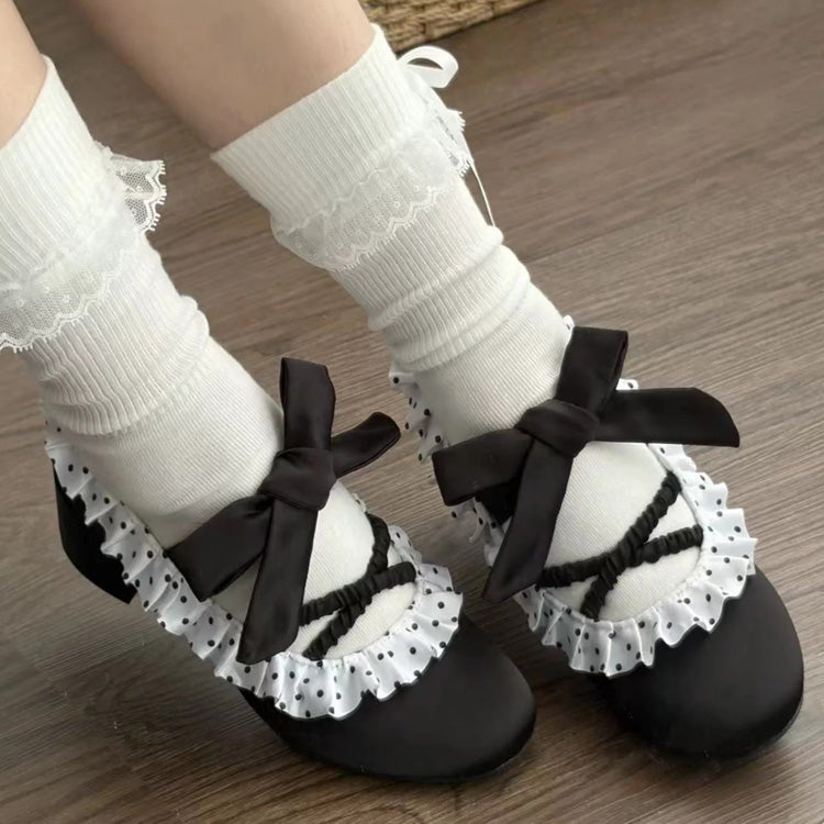 Satin Ruffled Lace-Up Sweet Classic Elegant Lolita Heels 2 Colors - Product - 3