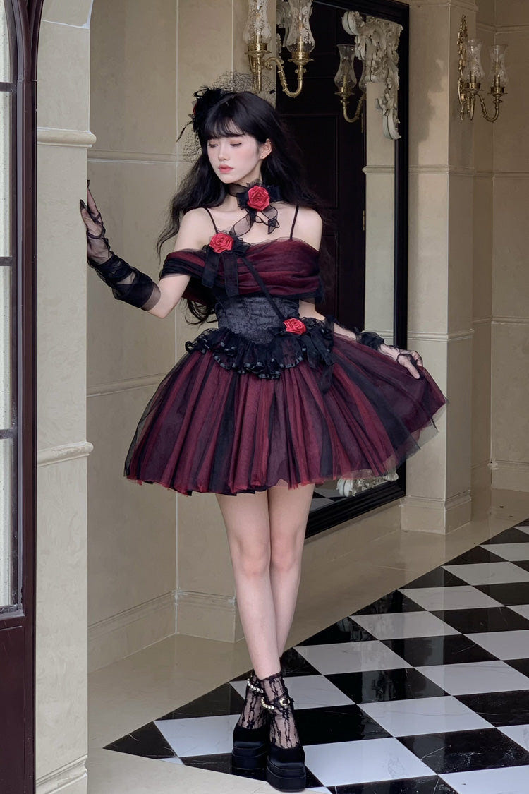 Black/Red [Sanglin’s Tribute] Off Shoulder Ruffled Gothic Lolita Dress - Product - 3