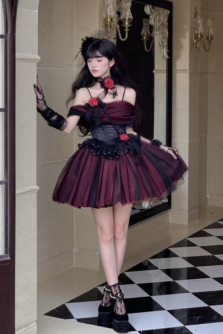 Black/Red [Sanglin’s Tribute] Off Shoulder Ruffled Gothic Lolita Dress - Product - 3