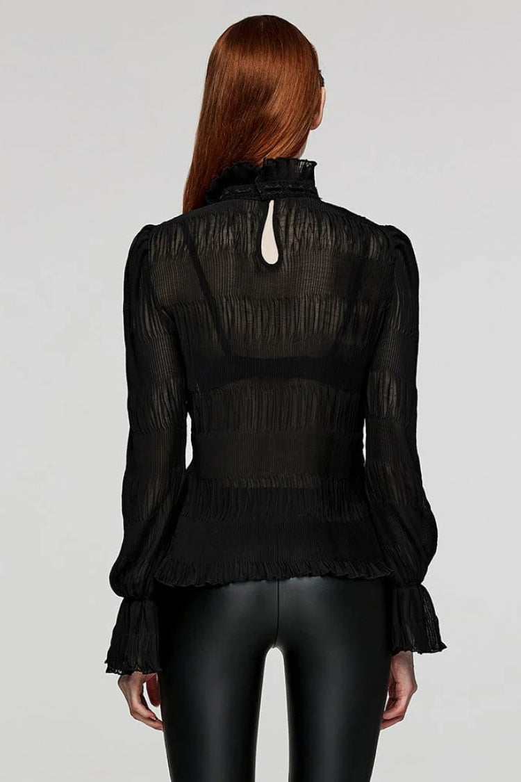 Black Long Puff Sleeves Lace Womens Gothic Blouse - Product - 3